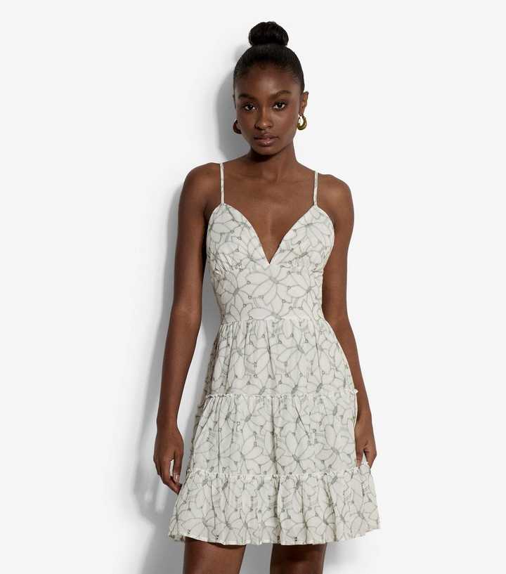Apricot White Embroidered Strappy Mini Dress | New Look