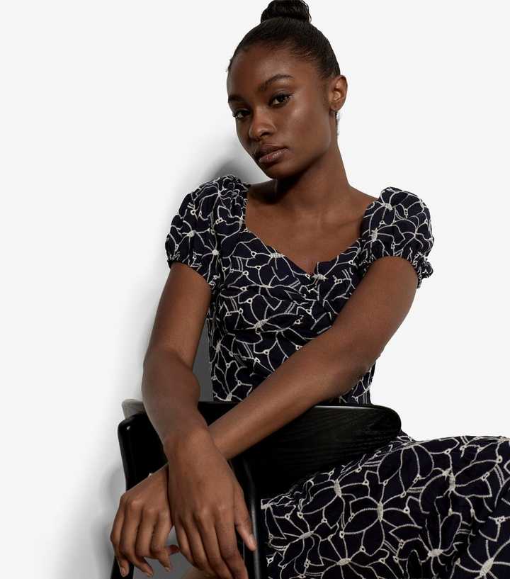 navy floral print milkmaid midi dress Ditsy Floral Milkmaid Midi Dress