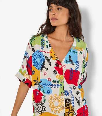 Apricot Multicoloured Sun Print Button Through Blouse