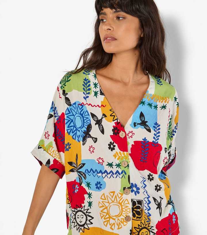 Apricot Multicoloured Sun Print Button Through Blouse