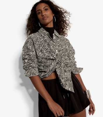 Apricot Black Cotton Zebra Print Over Shirt