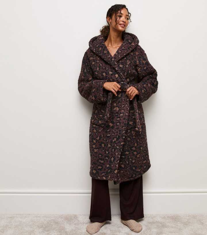 Brown Borg Leopard Print Hooded Robe