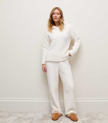 Cream Borg Texture Wide Leg Trousers