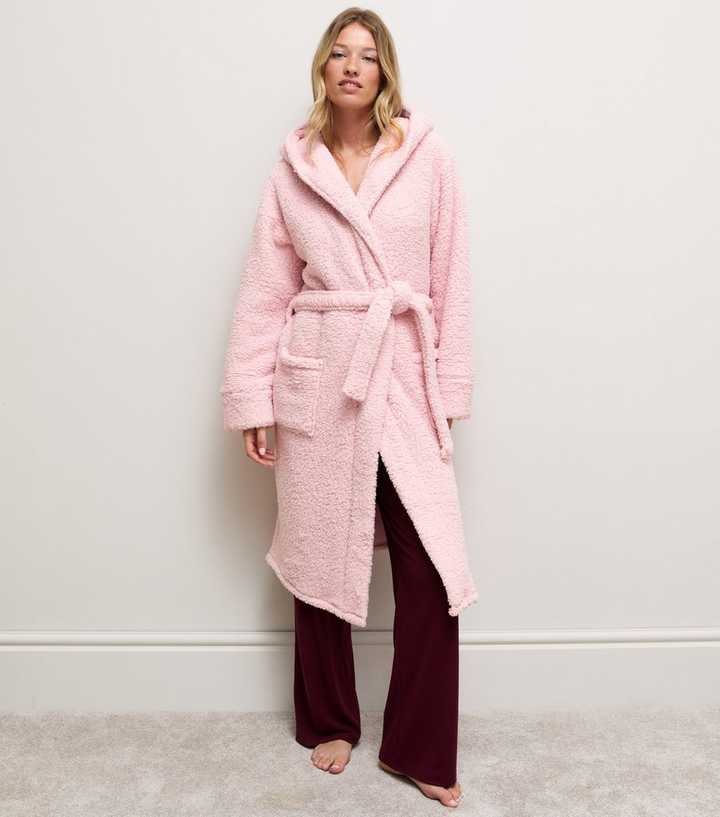 Light Pink Borg Hooded Dressing Gown