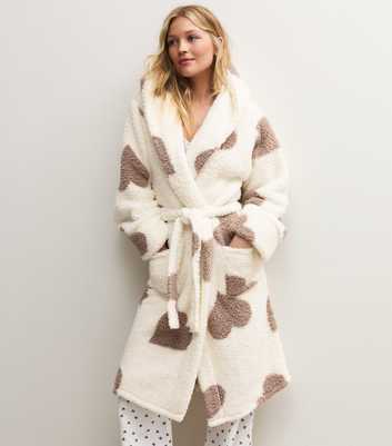 Brown Heart Printed Fleece Robe