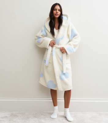 Cream Heart Printed Fleece Robe