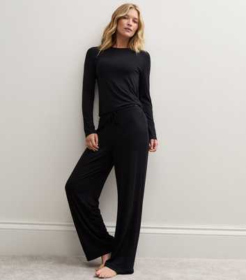 Premium Black Jersey Long Sleeve Top And Trousers Set