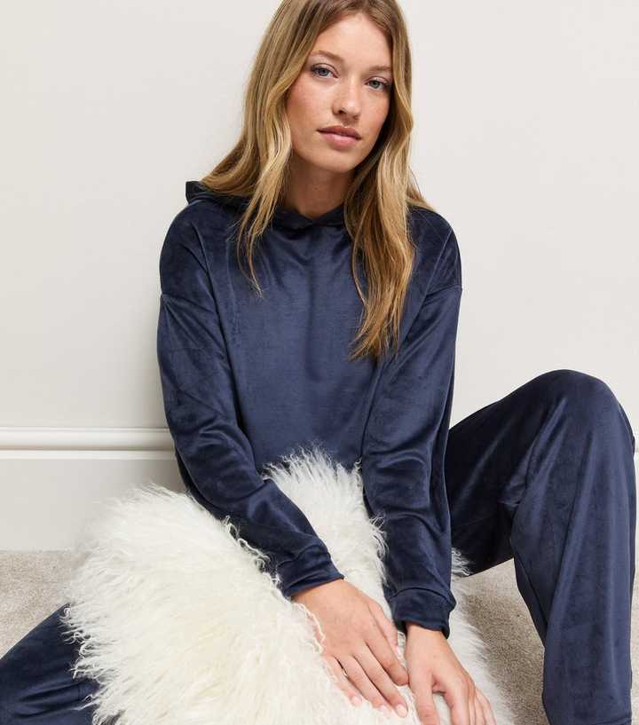 Navy Velour Hoodie