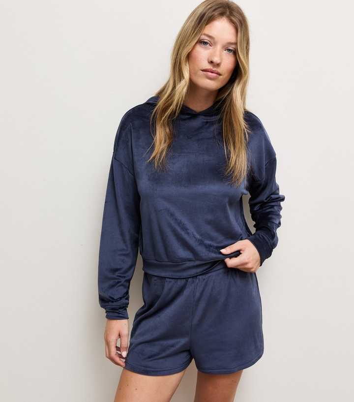 Navy Velour Shorts