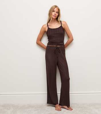 Dark Brown Pointelle Wide Leg Pyjama Trousers