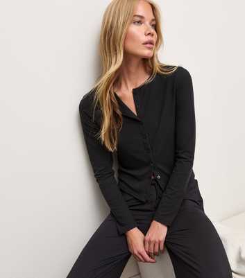 Black Ribbed Crew Neck Cardigan
