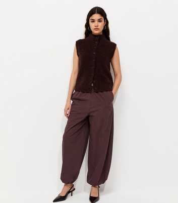 Dark Brown Cotton Cuffed Wide Leg Trousers