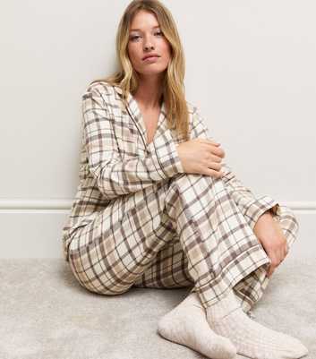 Brown Cotton Check Shirt and Trousers Pyjama Set
