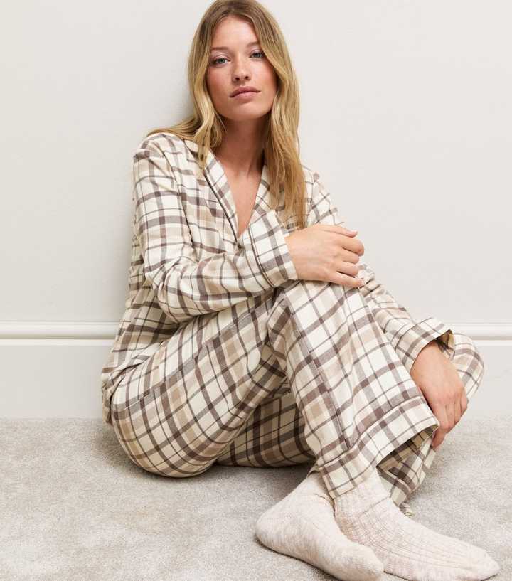 Brown Cotton Check Shirt and Trousers Pyjama Set