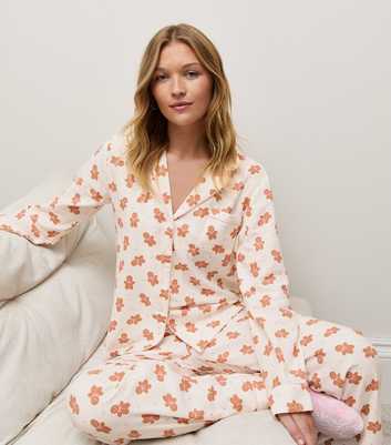 Cream Cotton Rich Gingerbread Print Revere Collar and Trousers Pyjama Set