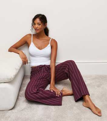 Red Cotton Striped Pyjama Trousers