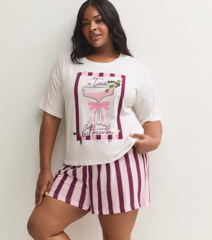 Curves Burgundy Cotton Christmas T-Shirt and Shorts Pyjama Set