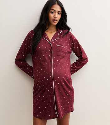 Maternity Red Cotton Rich Spot Print Jersey Nightshirt