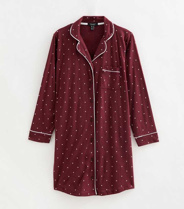 Maternity Red Cotton Rich Spot Print Jersey Nightshirt