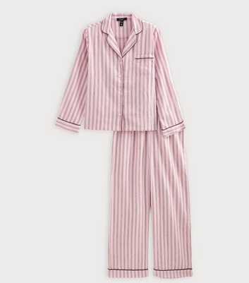 Petite Pink Cotton Striped Revere Collar Pyjama Set