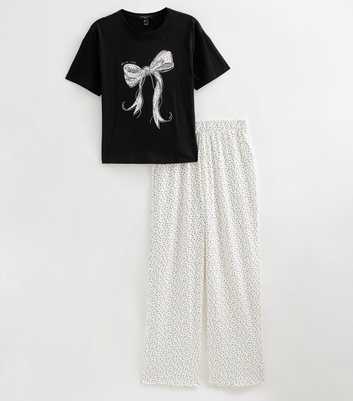 Tall Black Cotton Bow T-Shirt and Trousers Pyjama Set