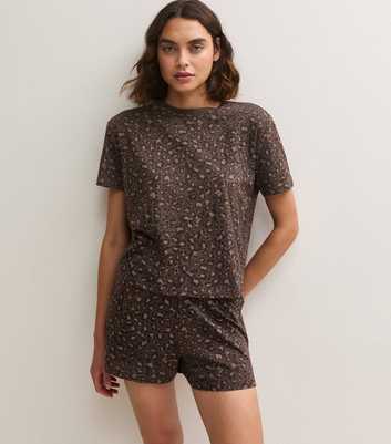 Tall Cotton Brown Leopard Print T-Shirt and Shorts Pyjama Set