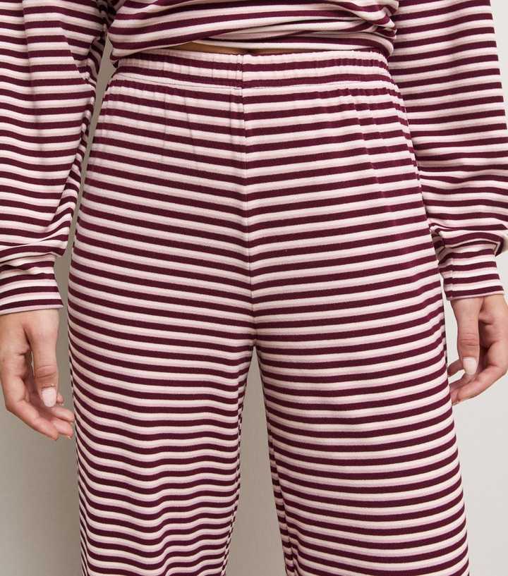 Red Cosy Stripe Jersey Wide Leg Trousers