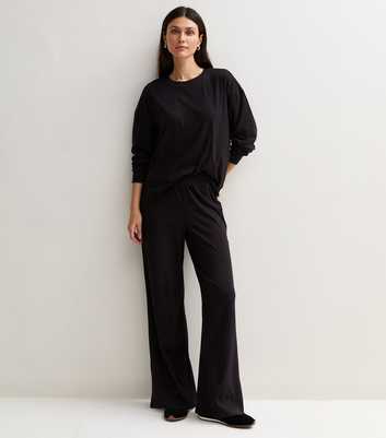 Black Jersey Wide Leg Joggers