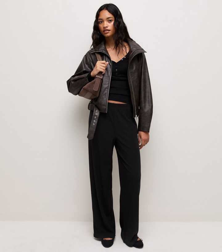 Black Jersey Wide Leg Joggers