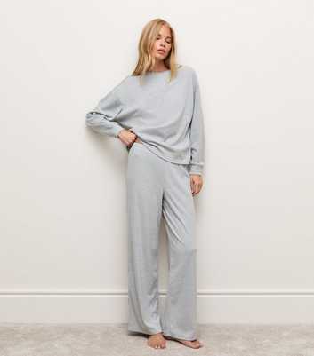 Grey Marl Jersey Wide Leg Joggers