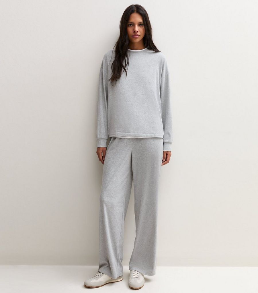 Grey Marl Jersey Wide Leg Joggers