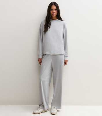 Grey Marl Jersey Wide Leg Joggers