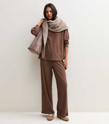 Dark Brown Jersey Wide Leg Joggers