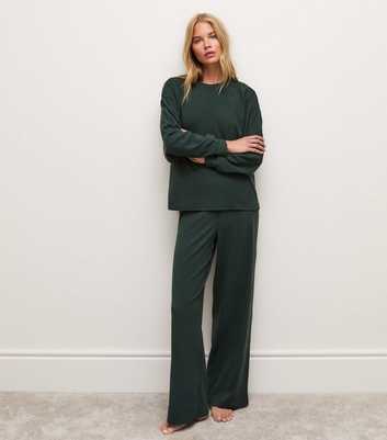 Dark Green Jersey Wide Leg Joggers