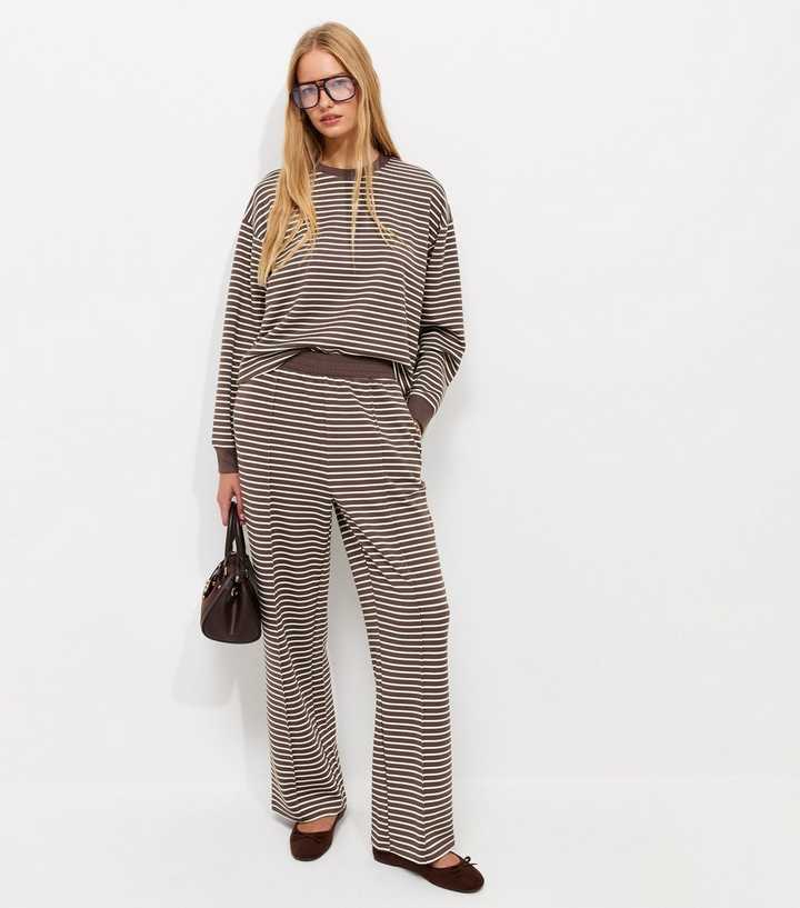 Premium Brown Striped Wide Leg Jogger Trousers