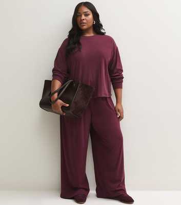 Curves Dark Burgundy Wide Leg Joggers