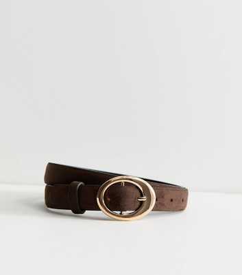 Dark Brown Faux Suede Circle Buckle Belt