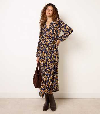 Blue Vanilla Navy Patterned Asymmetric Wrap Midi Dress