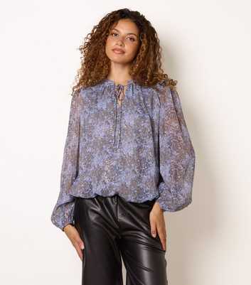 Blue Vanilla Blue Chiffon Tie Neck Blouse