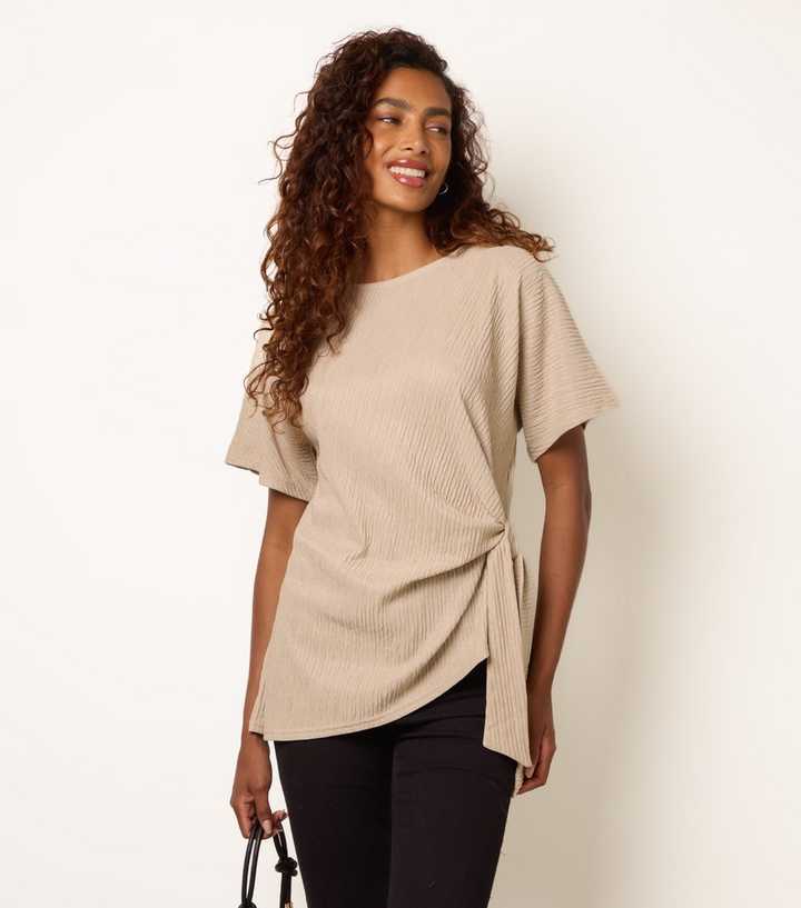 Blue Vanilla Stone Crinkle Texture Side Tie Top