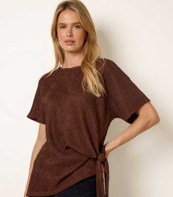 Blue Vanilla Dark Brown Crinkle Texture Side Tie Top