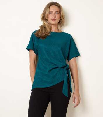 Blue Vanilla Teal Crinkle Texture Side Tie Top