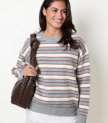 Blue Vanilla Grey Striped Crew Neck Jumper