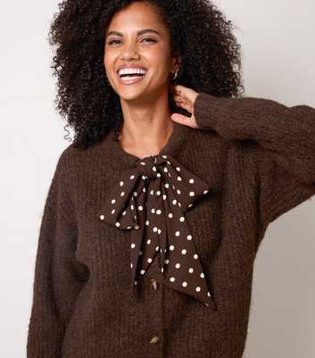 Blue Vanilla Dark Brown Bow Detail Knitted Cardigan