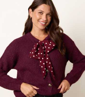 Blue Vanilla Dark Burgundy Bow Detail Knitted Cardigan