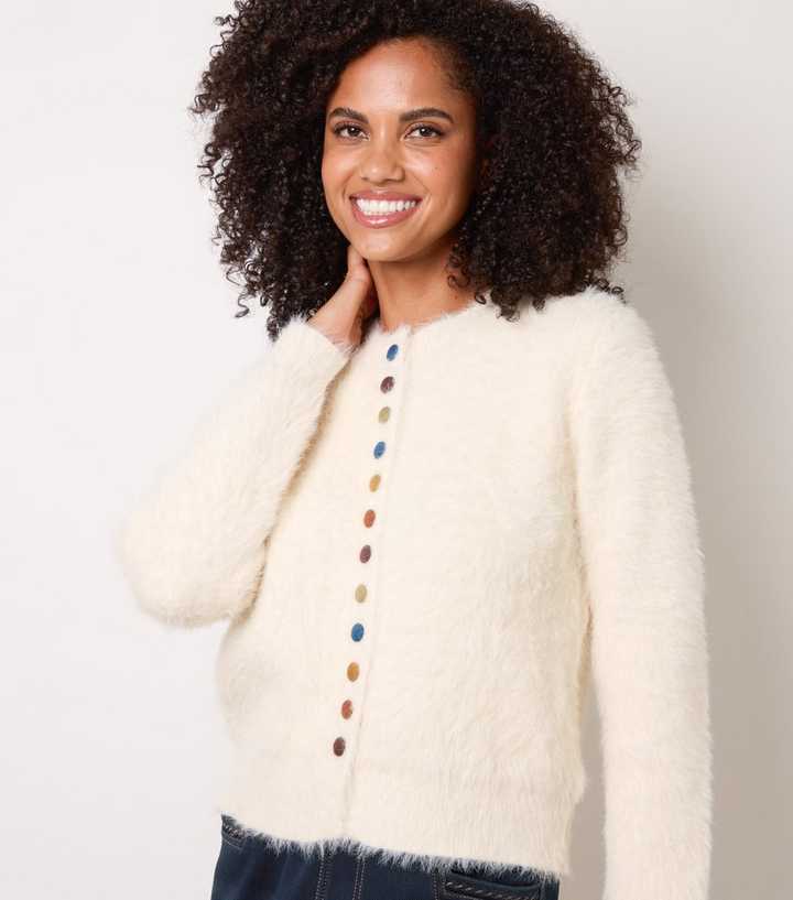 Blue Vanilla Cream Fluffy Knitted Multi Coloured Button Cardigan
