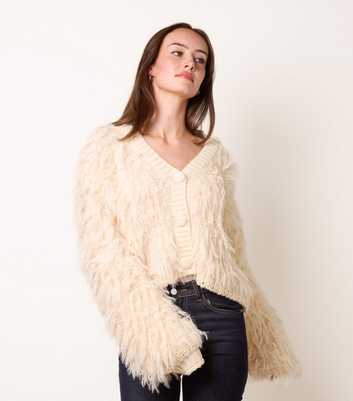 Blue Vanilla Cream Shaggy Fluffy V-Neck Cardigan