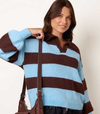 Blue Vanilla Dark Brown Polo Collar Long Sleeve Jumper