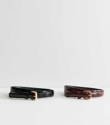 Pack of 2 Brown Faux Leather Belts