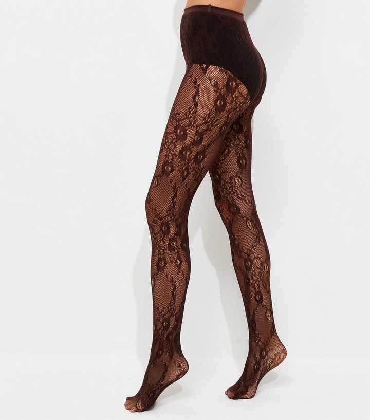 Dark Brown Floral Lace Tights